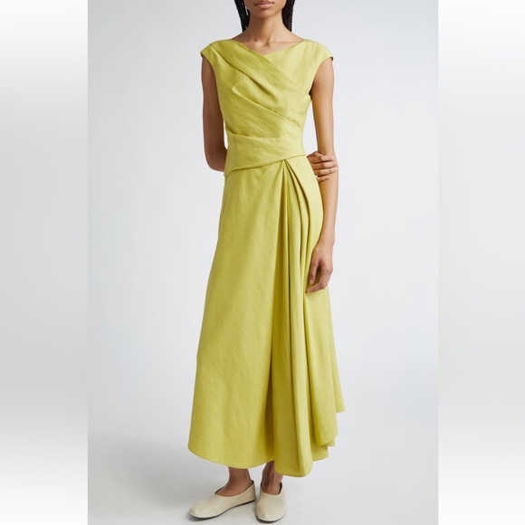 Lafayette 148 New York Dresses & Skirts - NWT Lafayette 148 New York Silk Linen Draped Wrap Dress Chartreuse Size 8